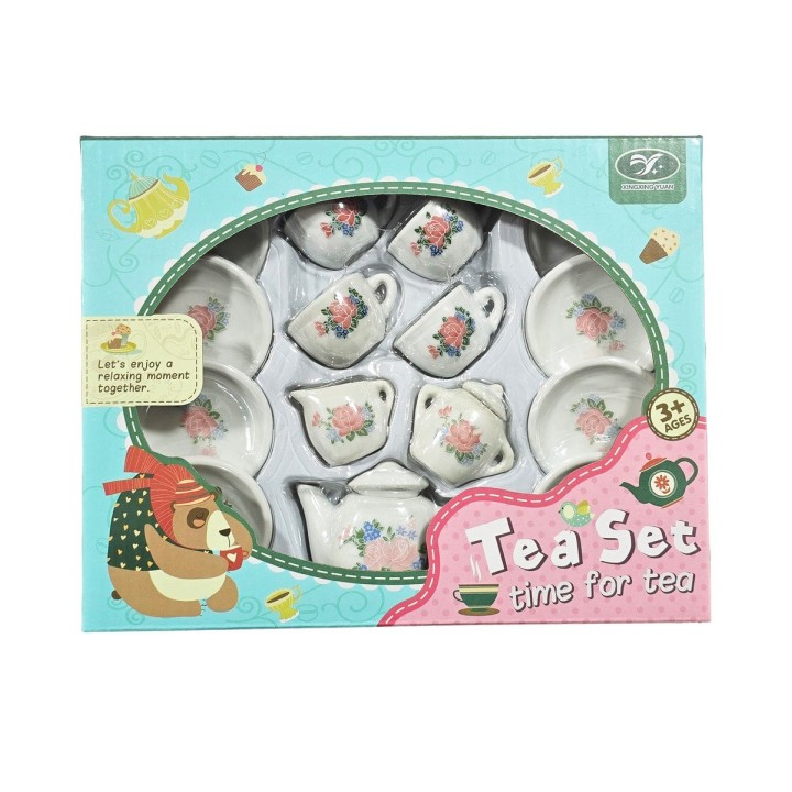 Juego De Te Porcelana Juguete Tetera Platos Pocillos Flores