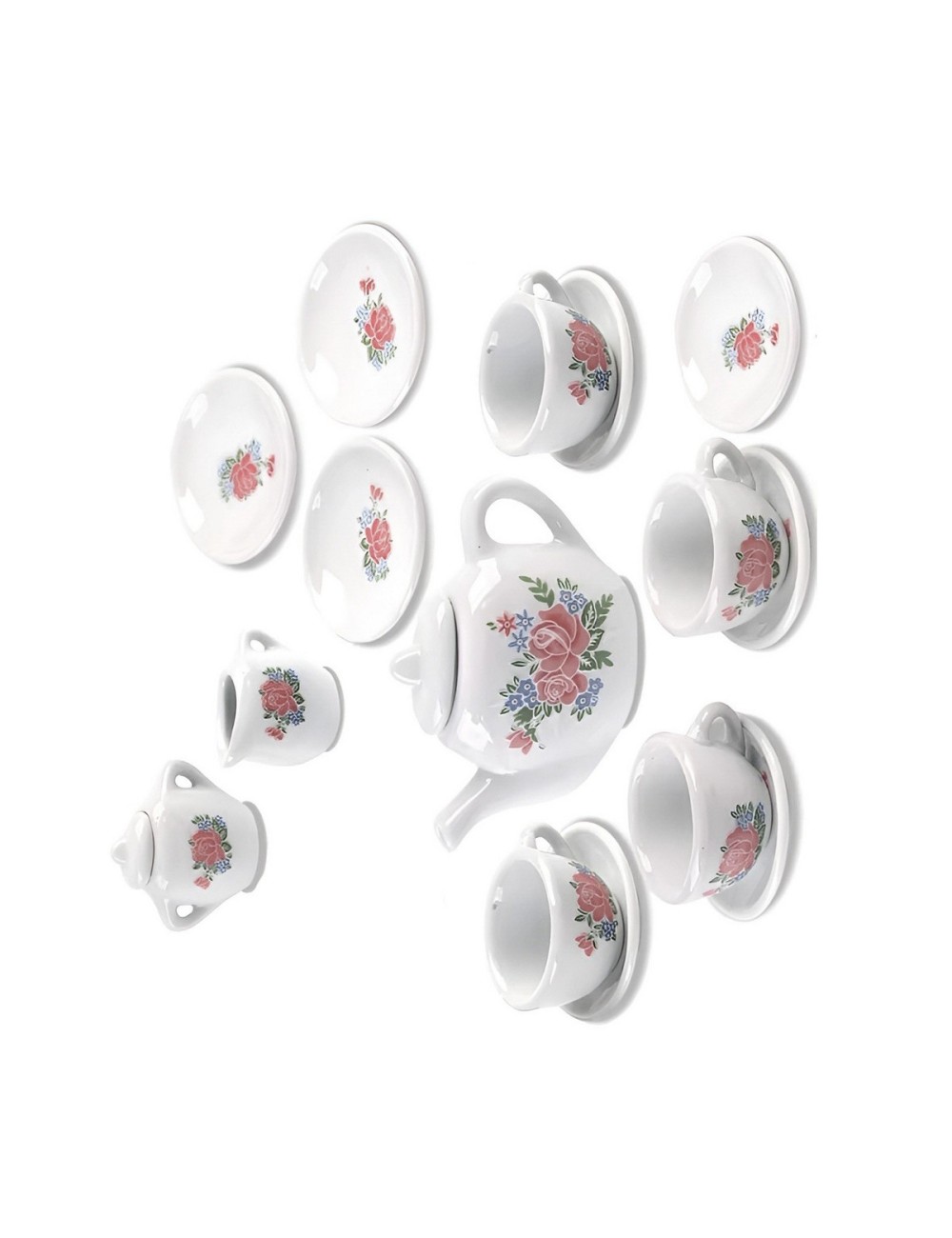Juego De Te Porcelana Juguete Tetera Platos Pocillos Flores
