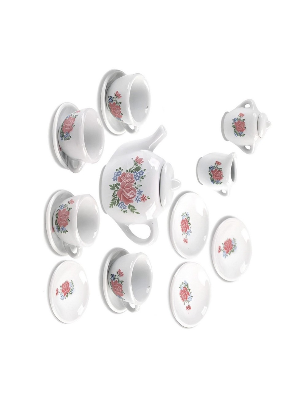 Juego De Te Porcelana Juguete Tetera Platos Pocillos Flores