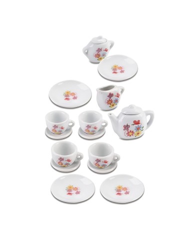 Juego De Te Porcelana Juguete Tetera Platos Mariposas Flores