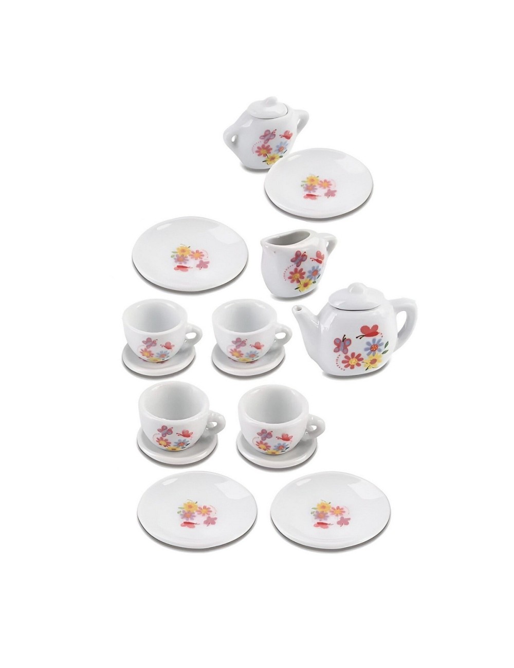Juego De Te Porcelana Juguete Tetera Platos Mariposas Flores
