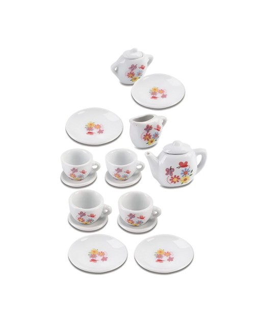 Juego De Te Porcelana Juguete Tetera Platos Mariposas Flores