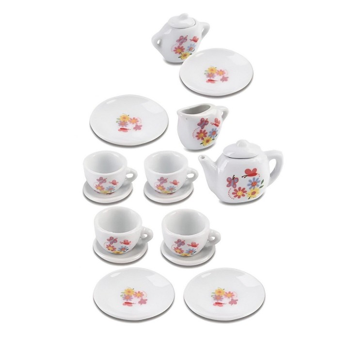 Juego De Te Porcelana Juguete Tetera Platos Mariposas Flores