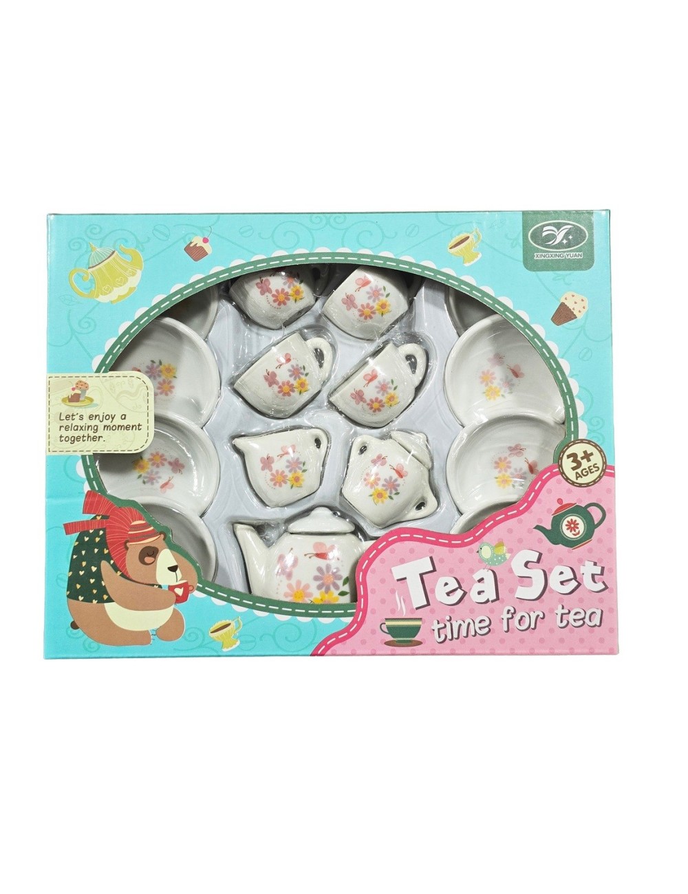 Juego De Te Porcelana Juguete Tetera Platos Mariposas Flores