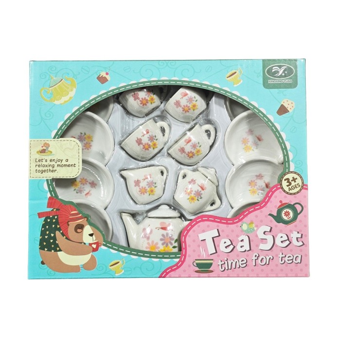 Juego De Te Porcelana Juguete Tetera Platos Mariposas Flores