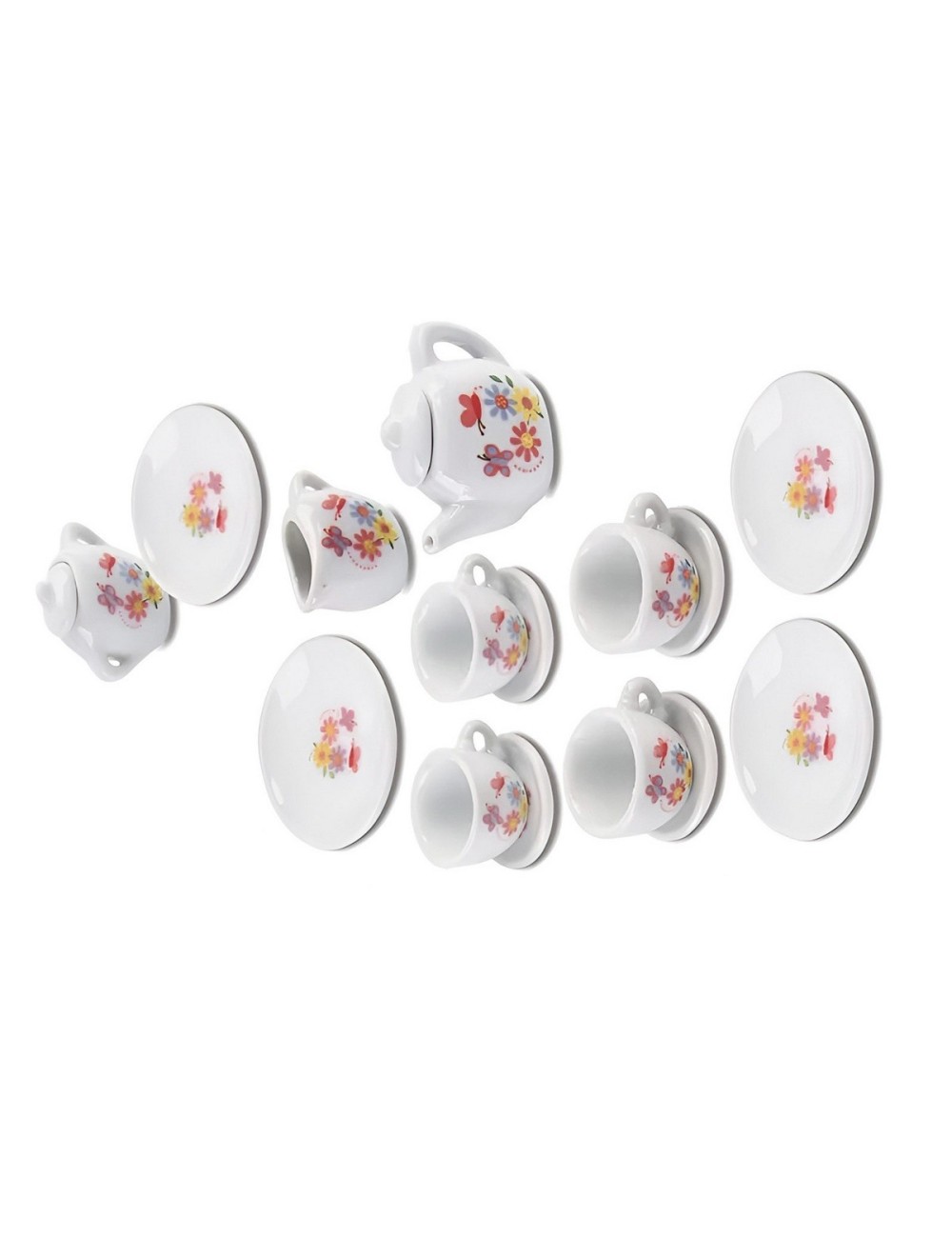Juego De Te Porcelana Juguete Tetera Platos Mariposas Flores