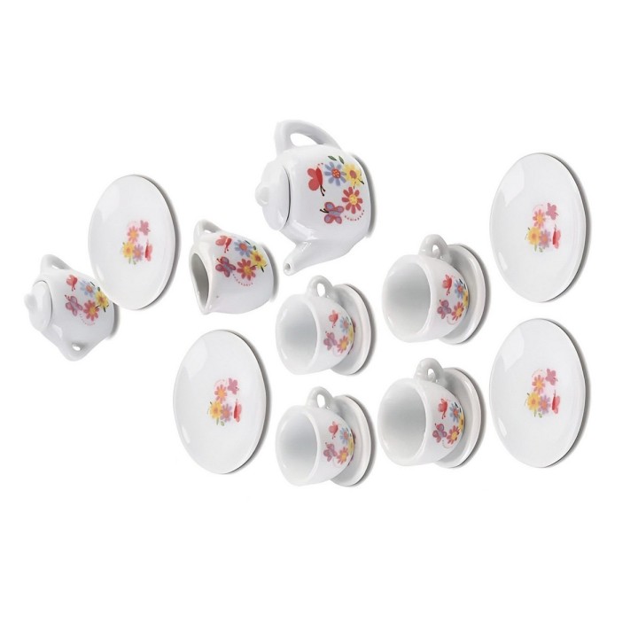 Juego De Te Porcelana Juguete Tetera Platos Mariposas Flores