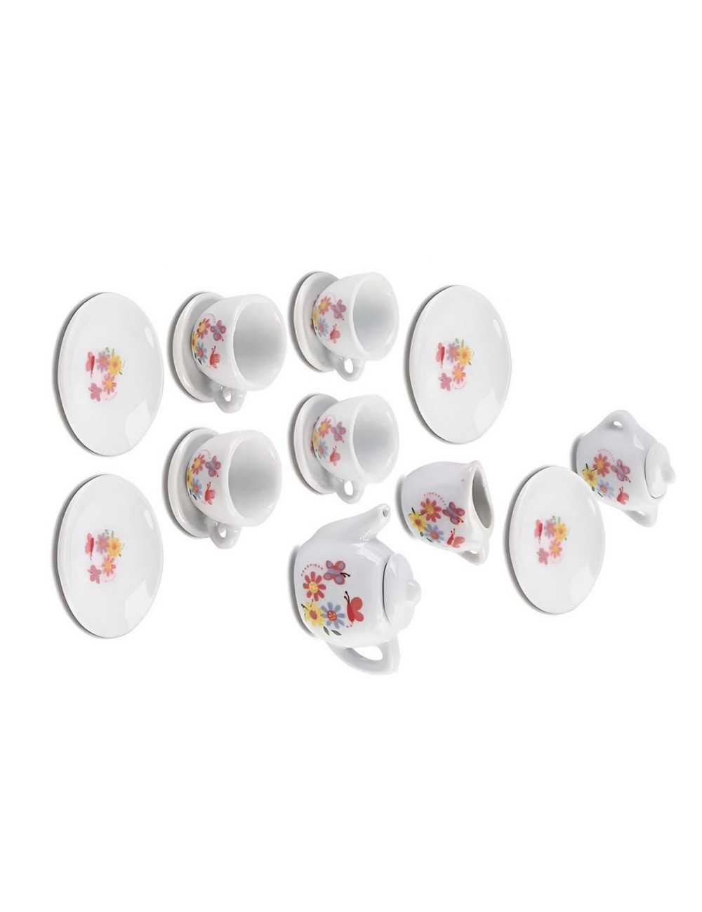Juego De Te Porcelana Juguete Tetera Platos Mariposas Flores