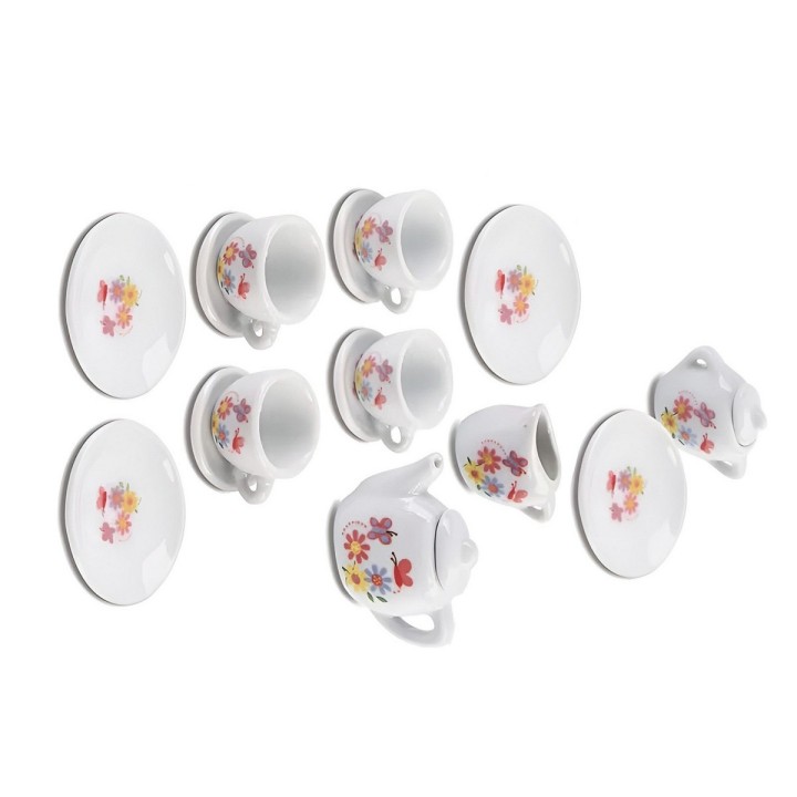 Juego De Te Porcelana Juguete Tetera Platos Mariposas Flores