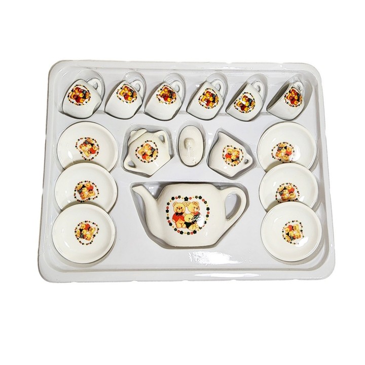 Juego De Te Mini Porcelana Juguete Tetera Platos Ositos