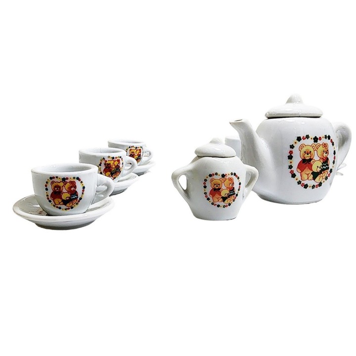Juego De Te Mini Porcelana Juguete Tetera Platos Ositos