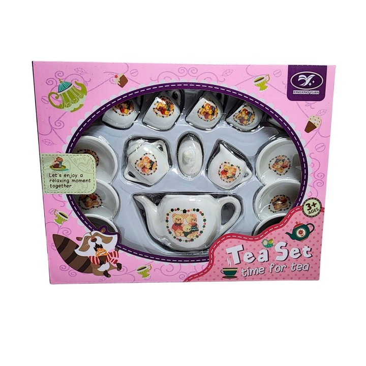 Juego De Te Mini Porcelana Juguete Tetera Platos Ositos