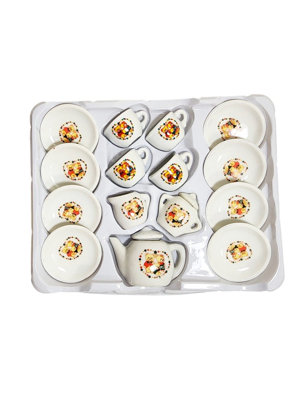 Juego De Te Porcelana Juguete Tetera Platos Pocillos Ositos