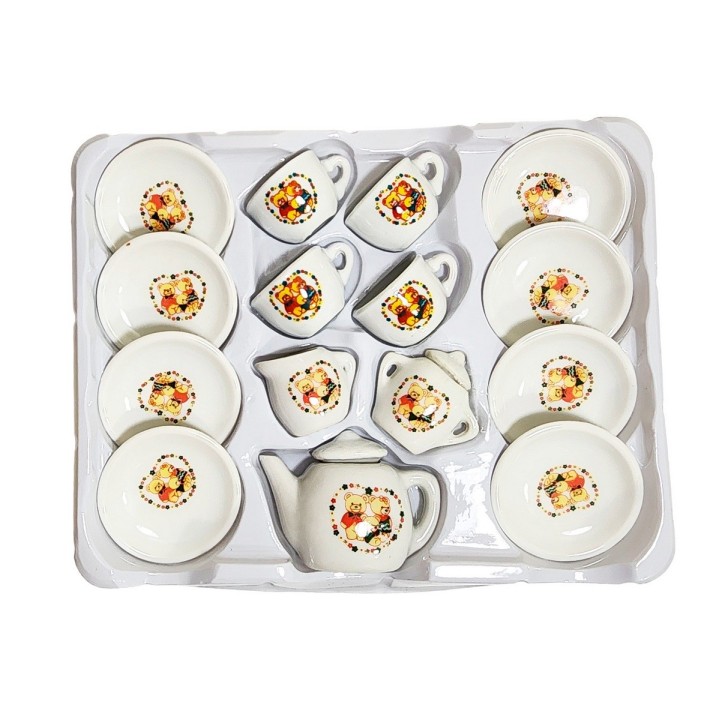Juego De Te Porcelana Juguete Tetera Platos Pocillos Ositos