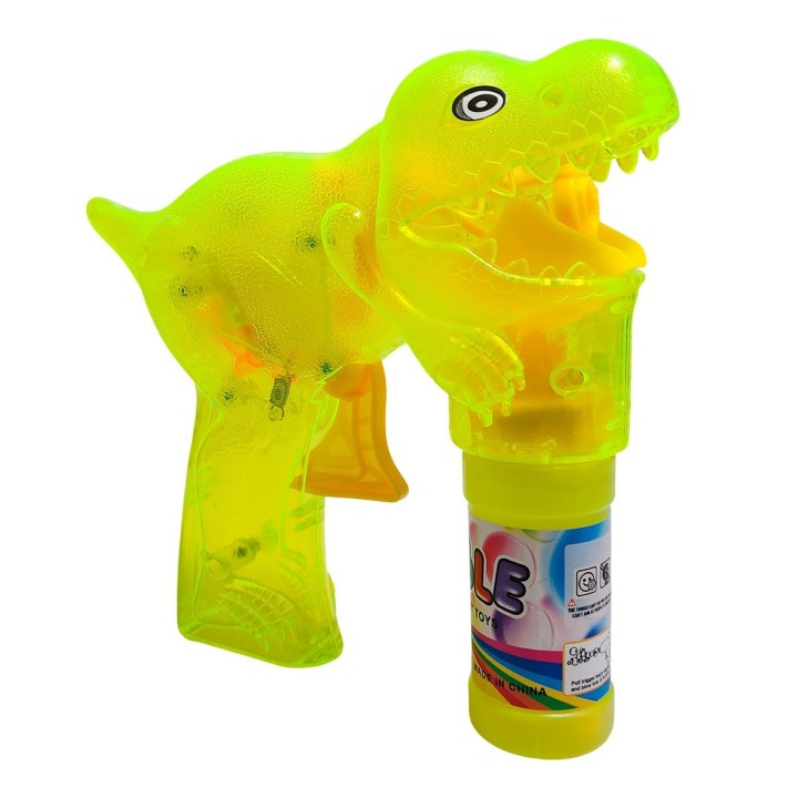Pistola Burbujera Dinosaurio Con Luces + Liquido Burbujero