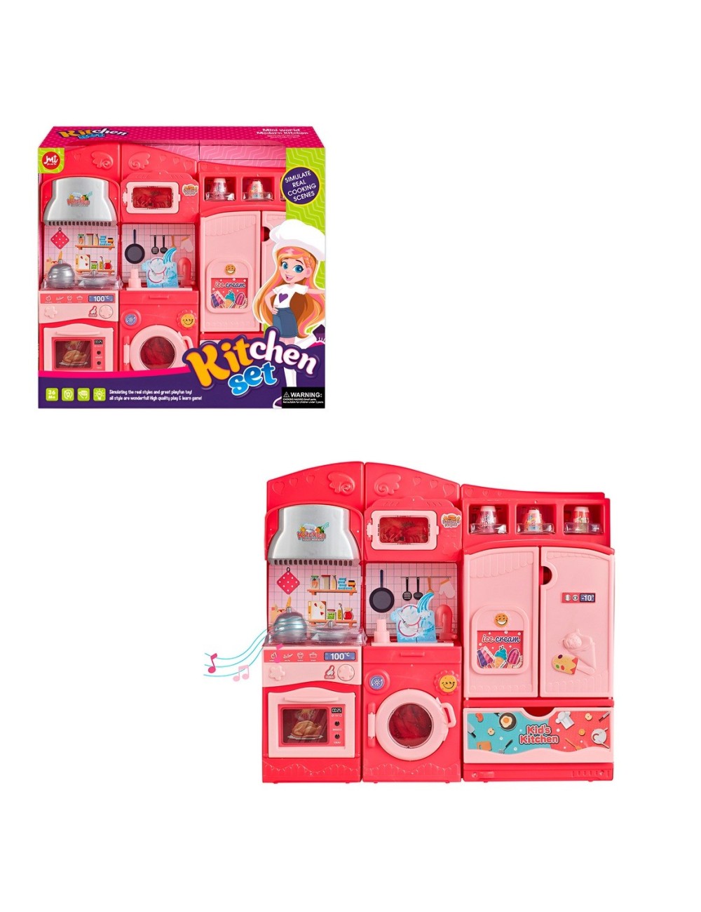 Cocina Muñecas Niñas Horno Lavadora Nevera Sonido 3 Modulos