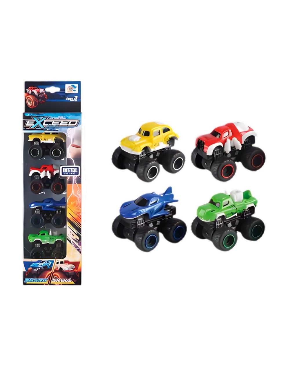 Carro Monster Mini Truck Multicolor Juguete X 4 Unidades