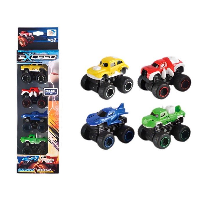 Carro Monster Mini Truck Multicolor Juguete X 4 Unidades