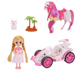 Muñeca Juguete Carro Deportivo Con Caballo Y Mascota