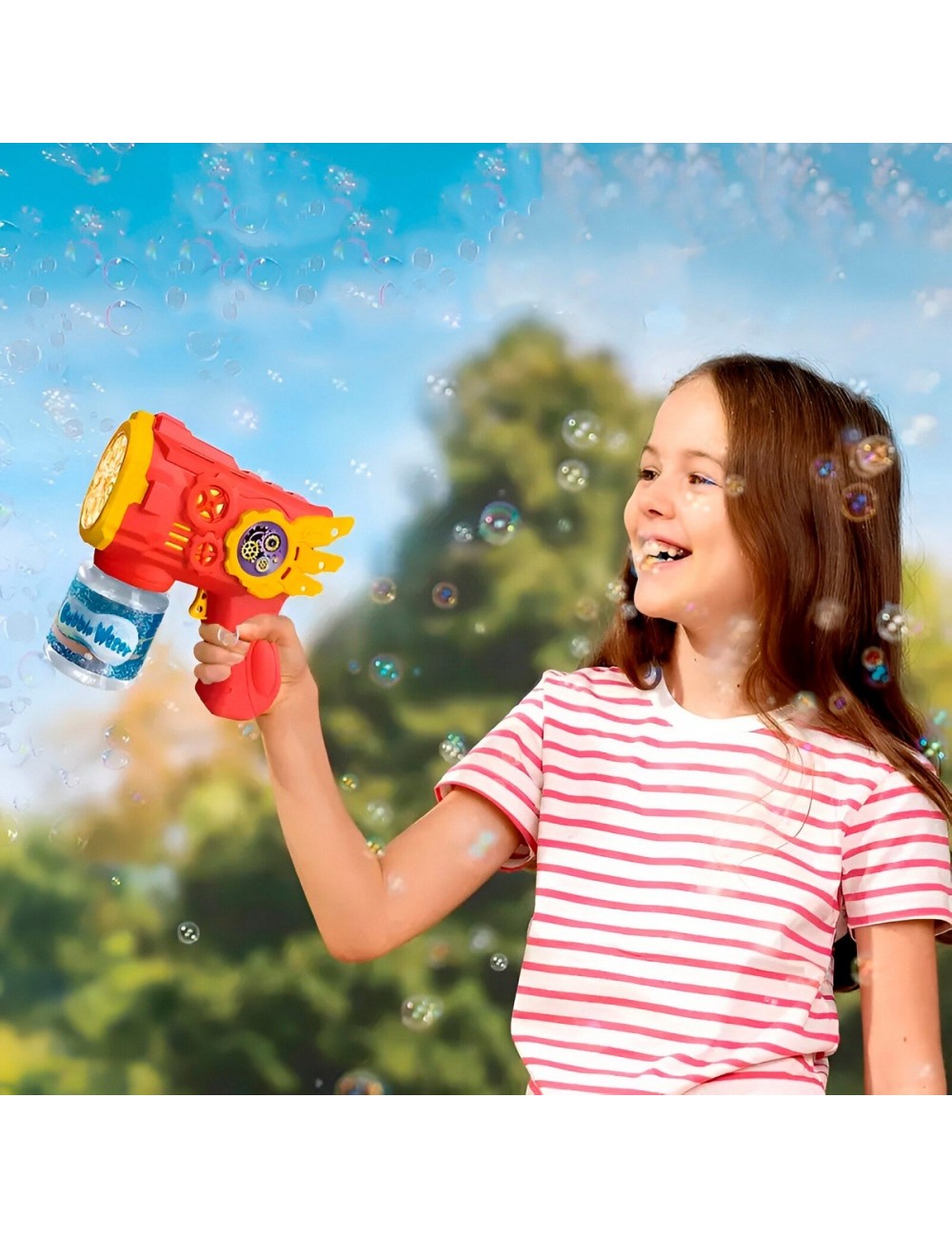Pistola Burbujera Flying Armor Con Liquido De Burbujas