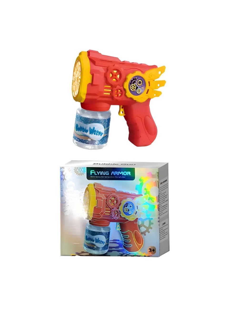 Pistola Burbujera Flying Armor Con Liquido De Burbujas