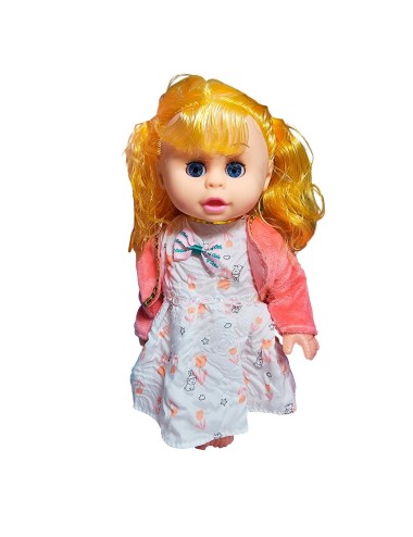 Muñeca Bebe Con Vestido Multicolor Utencilios Y Sonajero