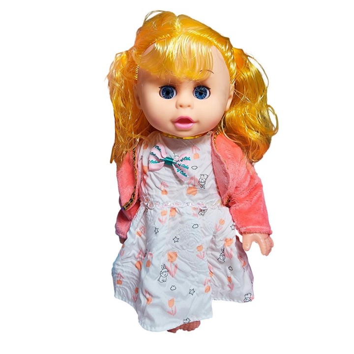 Muñeca Bebe Con Vestido Multicolor Utencilios Y Sonajero