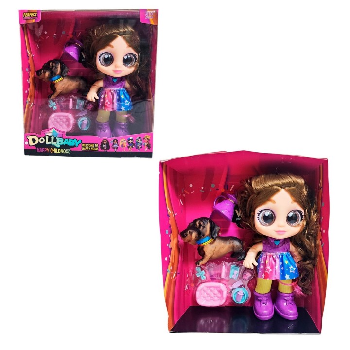 Muñeca Ojos Expresivos Con Mascota Y Accesorios Juguete Niña