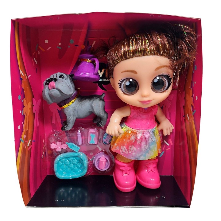 Muñeca Ojos Expresivos Con Mascota Y Accesorios Juguete Niña
