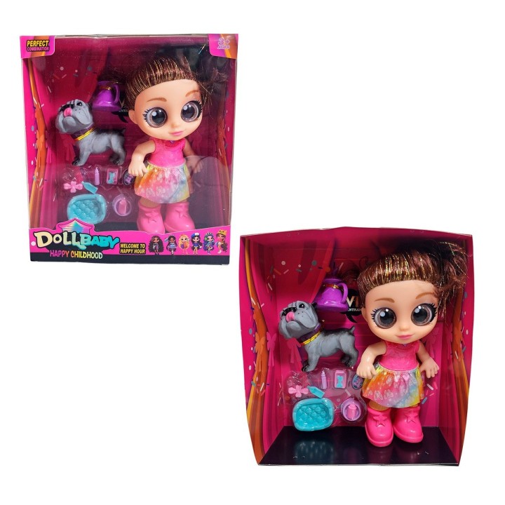 Muñeca Ojos Expresivos Con Mascota Y Accesorios Juguete Niña