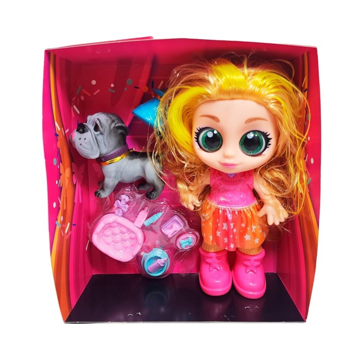 Muñeca Ojos Expresivos Con Mascota Y Accesorios Juguete Niña