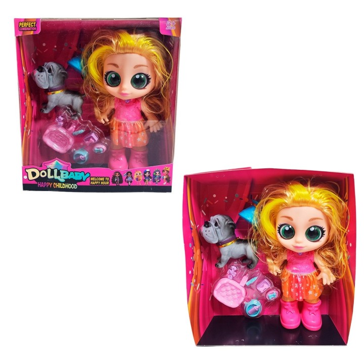Muñeca Ojos Expresivos Con Mascota Y Accesorios Juguete Niña