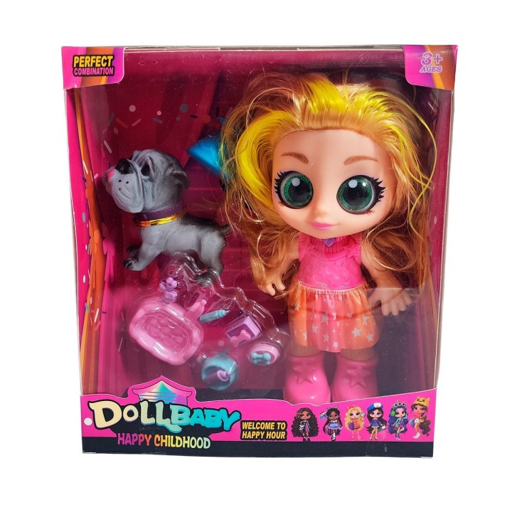 Muñeca Ojos Expresivos Con Mascota Y Accesorios Juguete Niña