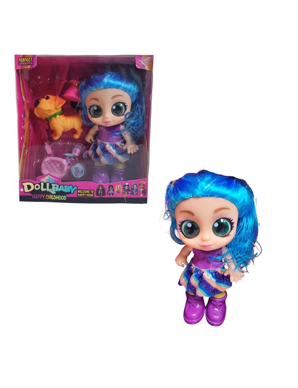 Muñeca Ojos Expresivos Con Mascota Y Accesorios Juguete Niña