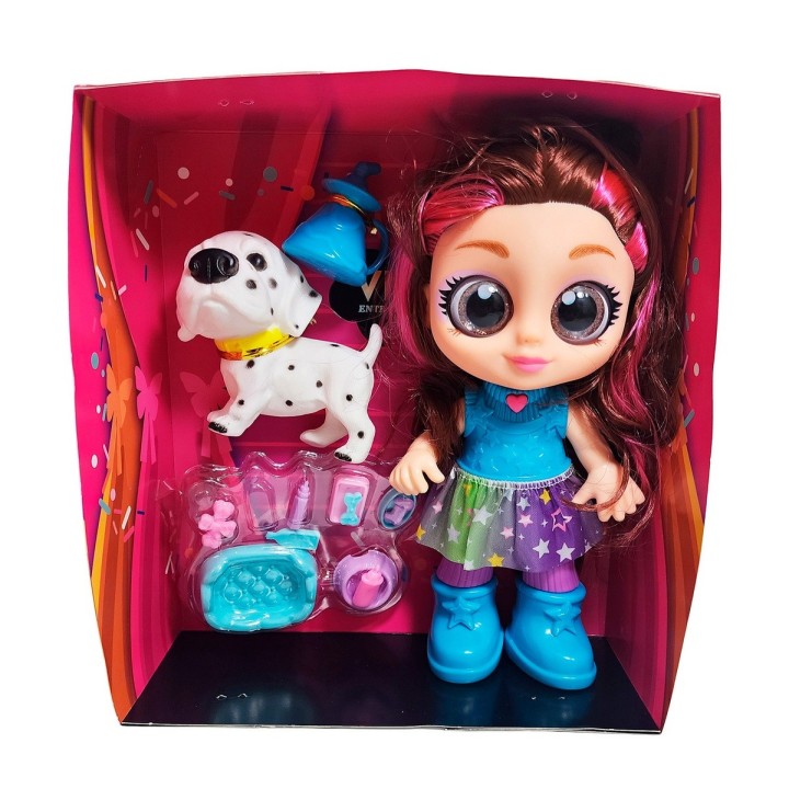 Muñeca Ojos Expresivos Con Mascota Y Accesorios Juguete Niña