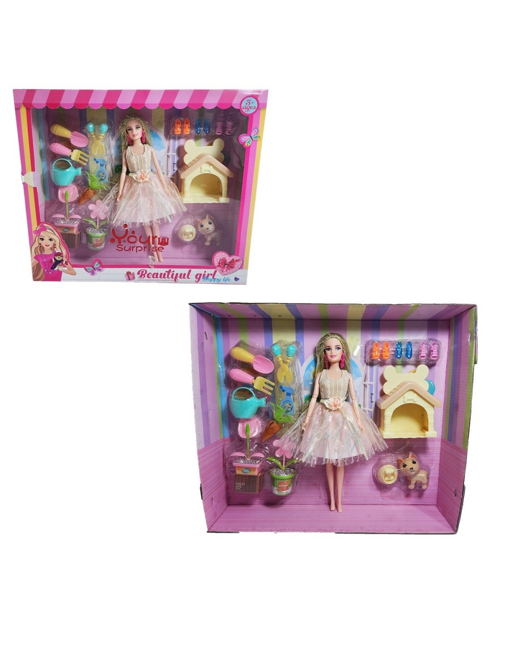 Muñeca Princesa Con Vestido Elegante Mascota Y Accesorios