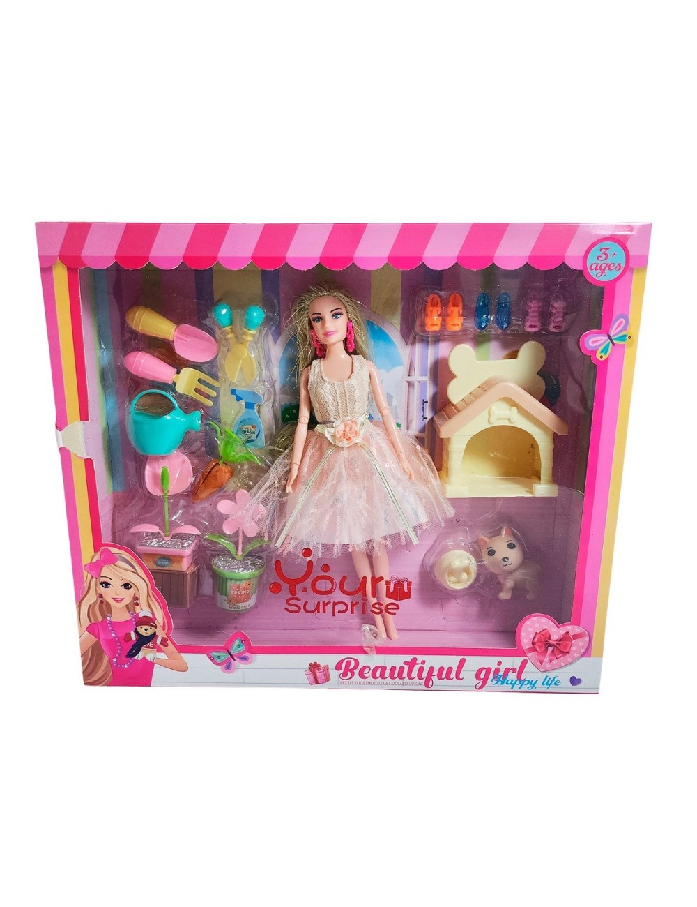 Muñeca Princesa Con Vestido Elegante Mascota Y Accesorios