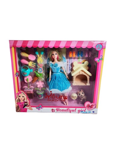 Muñeca Princesa Con Vestido Elegante Mascota Y Accesorios