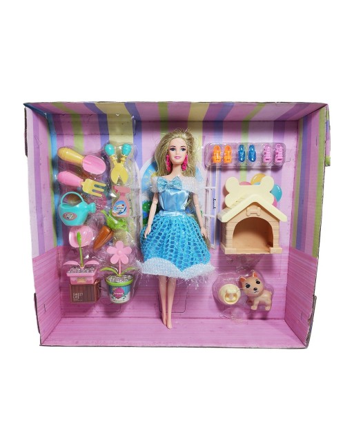 Muñeca Princesa Con Vestido Elegante Mascota Y Accesorios