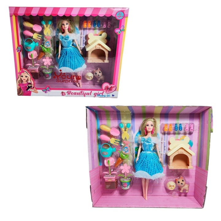 Muñeca Princesa Con Vestido Elegante Mascota Y Accesorios