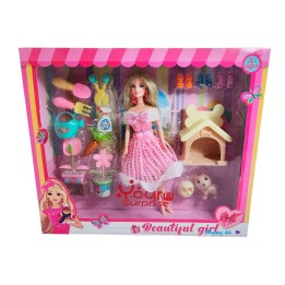Muñeca Princesa Con Vestido Elegante Mascota Y Accesorios