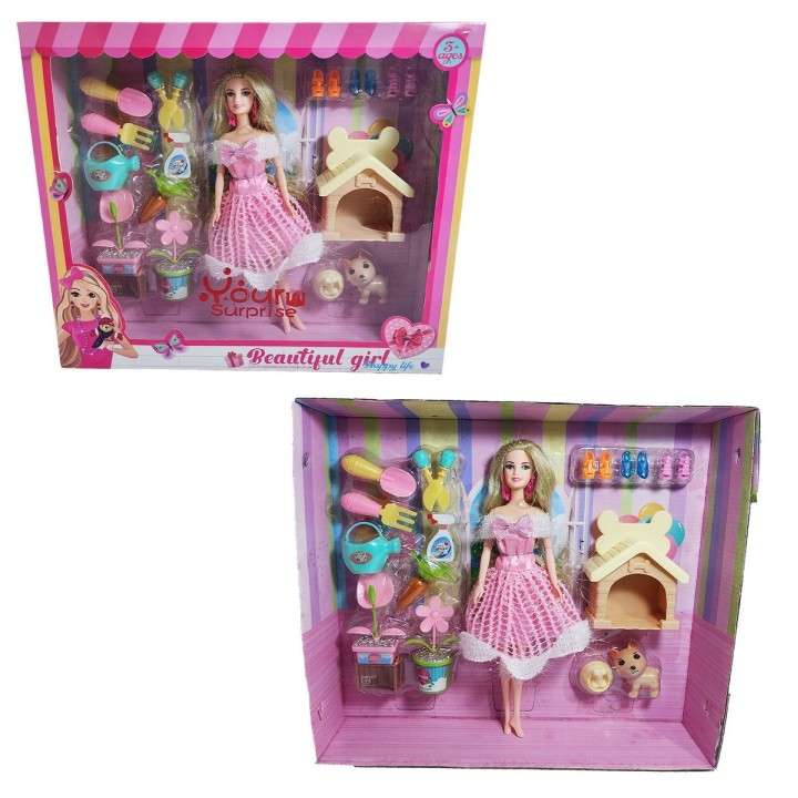 Muñeca Princesa Con Vestido Elegante Mascota Y Accesorios