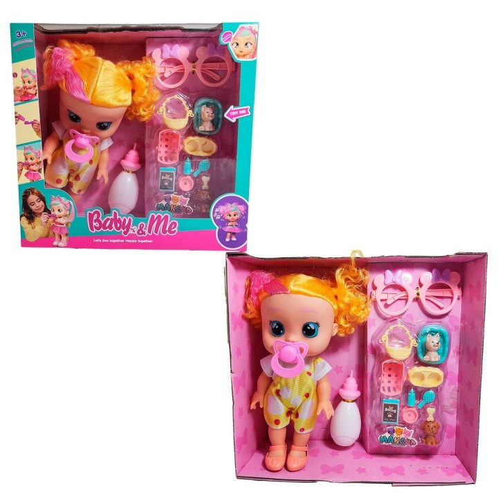 Muñeca Bebe Con Gafas Chupo Mascota Y Accesorios + Tetero