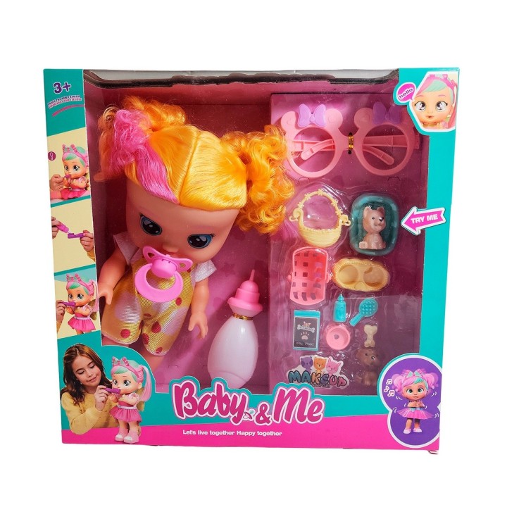 Muñeca Bebe Con Gafas Chupo Mascota Y Accesorios + Tetero