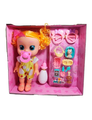 Muñeca Bebe Con Gafas Chupo Mascota Y Accesorios + Tetero