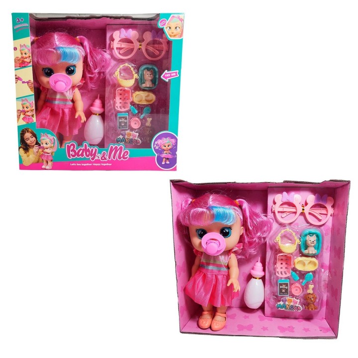 Muñeca Bebe Con Gafas Chupo Mascota Y Accesorios + Tetero