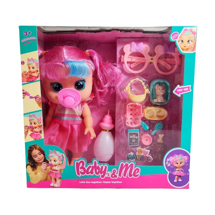 Muñeca Bebe Con Gafas Chupo Mascota Y Accesorios + Tetero