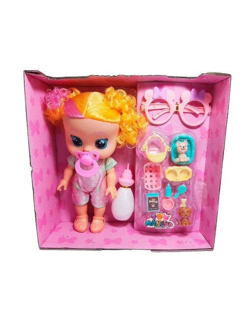 Muñeca Bebe Con Gafas Chupo Mascota Y Accesorios + Tetero