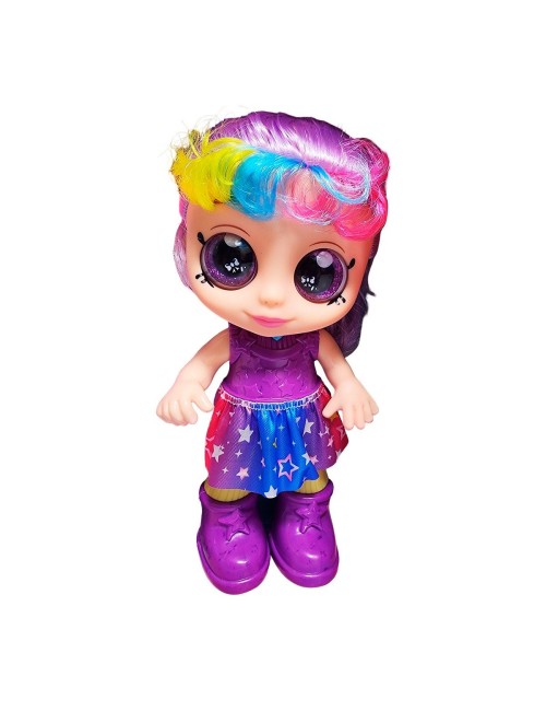 Muñeca Bebe Arcoiris Ojos Expresivos Con Utencilios Y Tetero