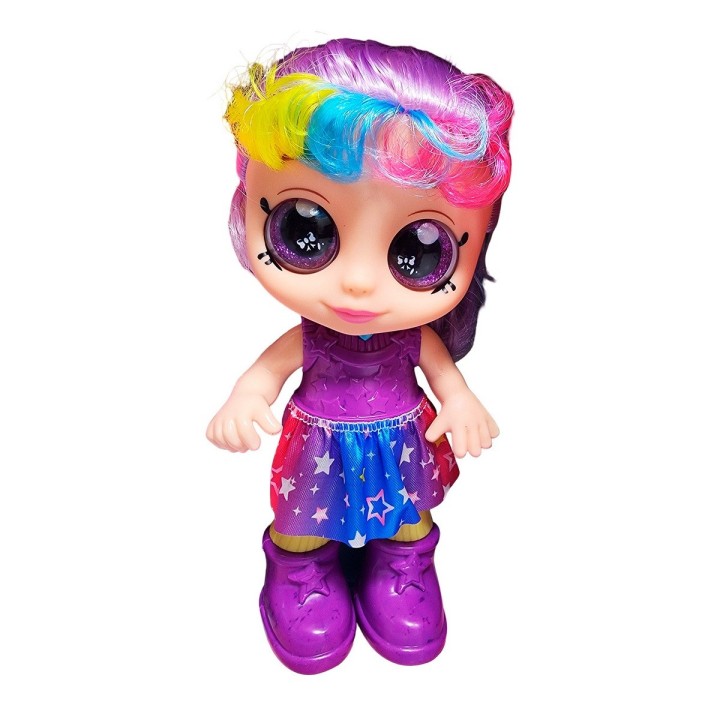 Muñeca Bebe Arcoiris Ojos Expresivos Con Utencilios Y Tetero